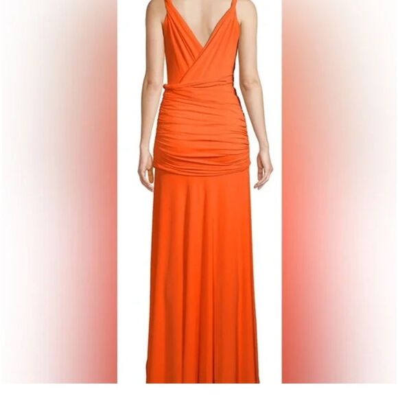 Halston Heritage Coral Orange Maxi Dress NWT - Picture 1 of 14